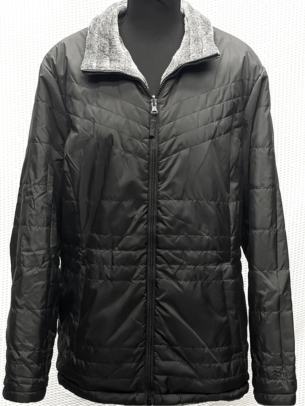 Free Country Reversible Puffer Jacket Women’s 1X Black Gray Sherpa Quilted Coat